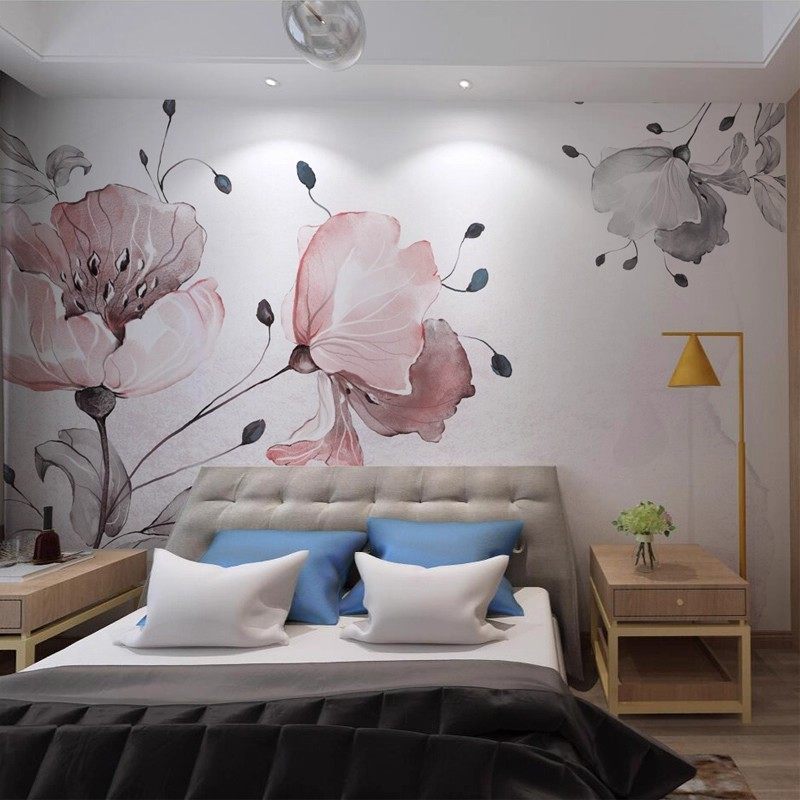 中式简约粉色花卉墙纸卧室客厅沙发背景墙壁布温馨浪漫房间壁画,淘宝优惠券,粉丝福利购,淘宝优惠卷