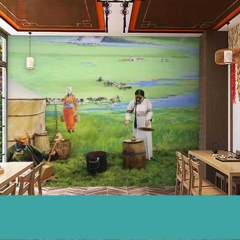 内蒙古大草原风壁纸新疆回族烤肉饭店蒙古包蓝天白云羊群墙布墙纸,淘宝优惠券,粉丝福利购,淘宝优惠卷