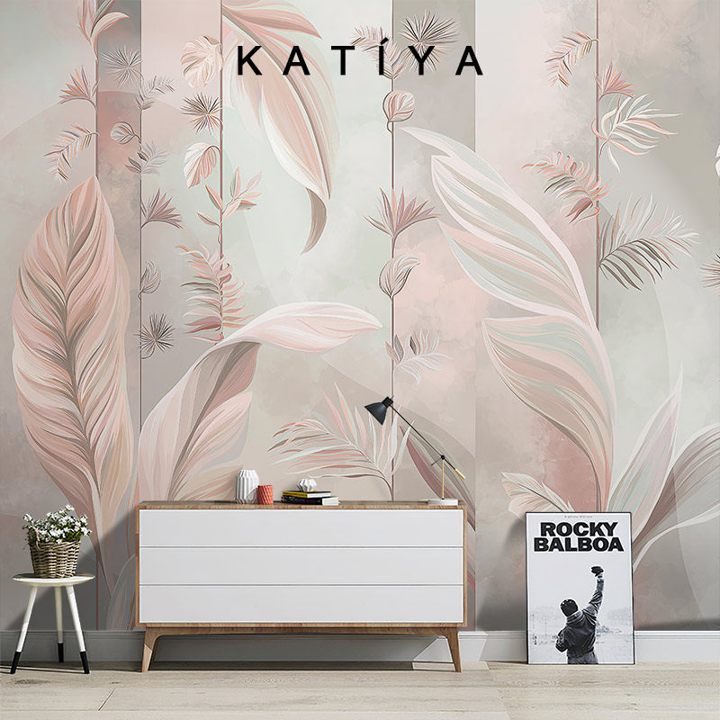 Katiya美式粉色温馨墙布东南亚叶子壁纸装饰电视背景墙餐厅ins风,淘宝优惠券,粉丝福利购,淘宝优惠卷