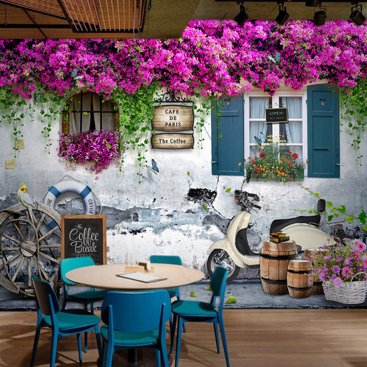 2025立体网红蔷薇壁纸复古咖啡馆背景墙纸欧式餐厅奶茶店酒吧壁画,淘宝优惠券,粉丝福利购,淘宝优惠卷