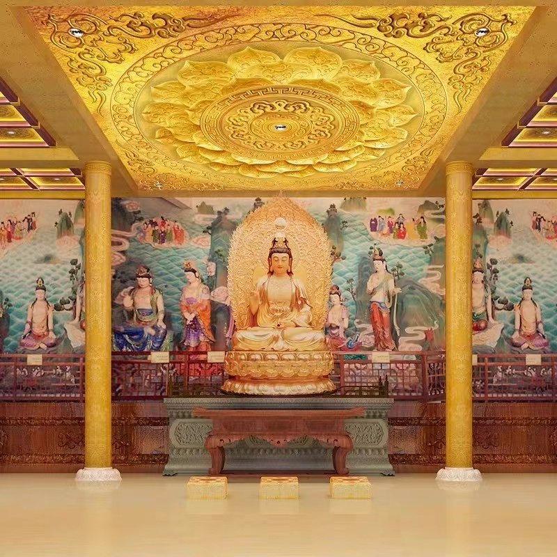 金色莲荷花佛堂天花板墙纸藏式唐卡吊顶壁纸中式禅意寺庙装饰墙布,淘宝优惠券,粉丝福利购,淘宝优惠卷