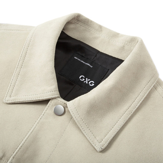 GXG男装 简约设计真皮夹克男士休闲翻领夹克外套皮衣 春秋热卖