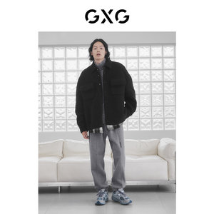 GXG奥莱 22年男双色仿羊羔毛拼接假两件夹克外套保暖舒适冬季新品