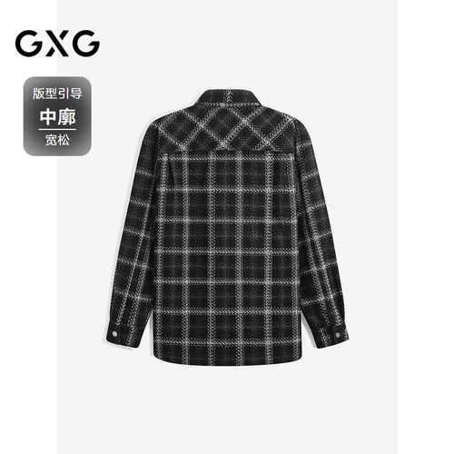 GXG男装 热卖黑格小香风宽松长袖衬衫男时尚通勤百搭衬衫外套 - 图0