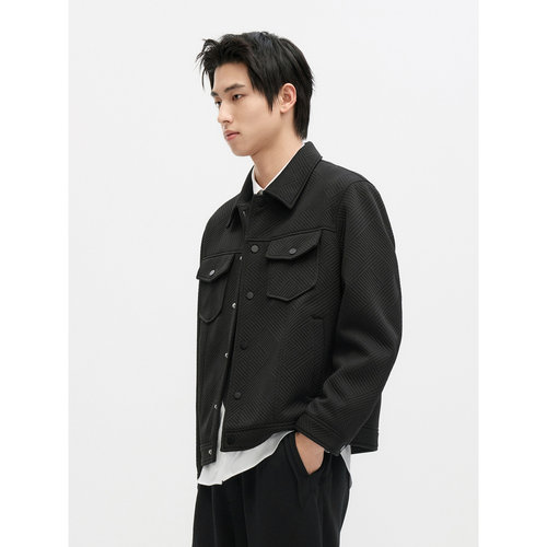 GXG男装 条纹提花肌理翻领夹克外套秋季款#G24D213066 - 图1