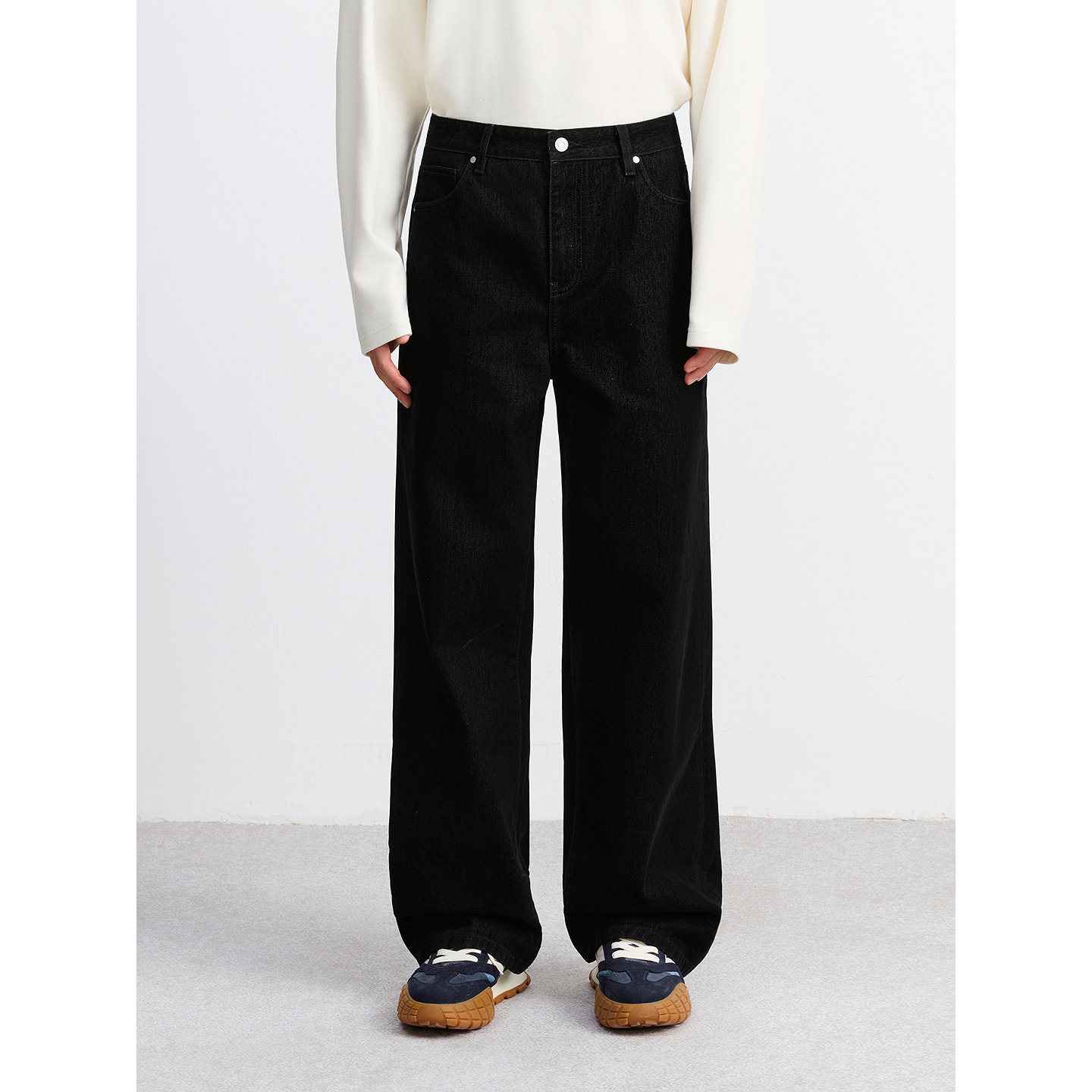 GXG男装 植绒黑色简约宽松直筒牛仔裤男裤子长裤 2025秋季新品