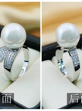 大珍珠戒指可调节开口纯银大气