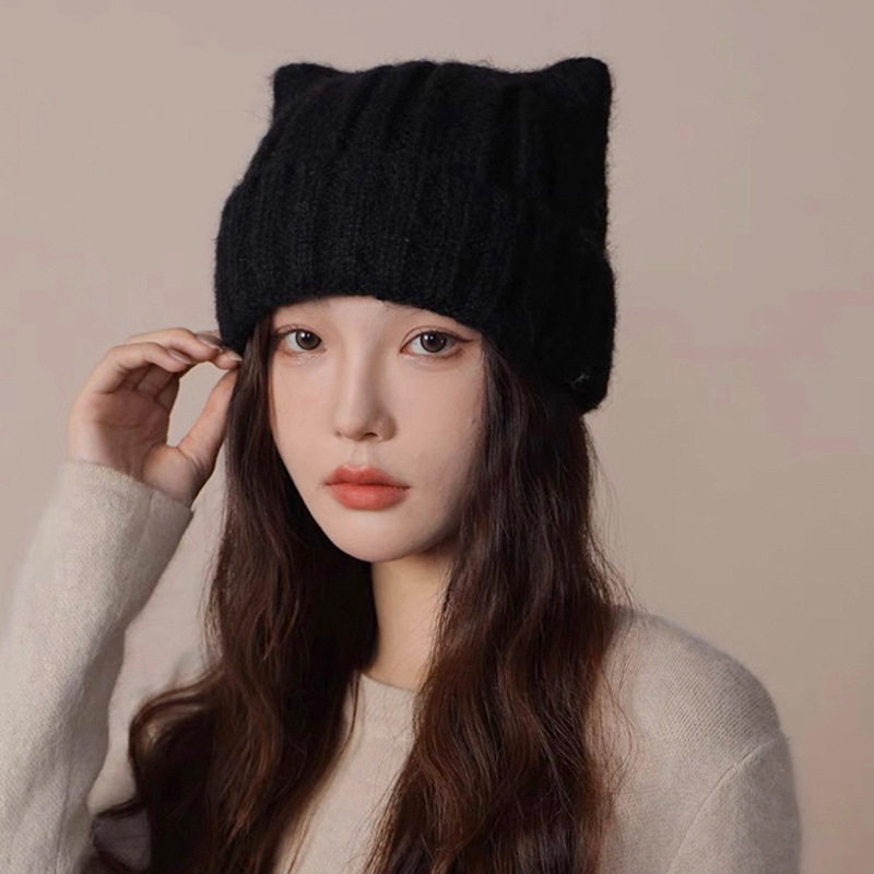 秋冬季可爱猫耳朵毛线帽子女加厚保暖护耳包头帽显脸小百搭针织帽,淘宝优惠券,粉丝福利购,淘宝优惠卷