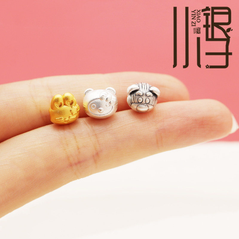 足银隔珠 3D硬银卡通兔子头小熊猫咪可爱三色隔珠S999纯银DIY配件 - 图2