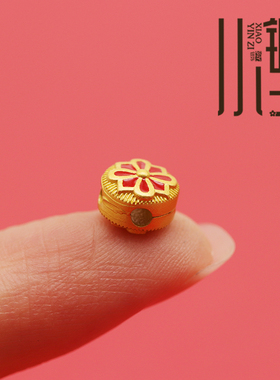红色小花鼓面多孔扁珠S925纯银