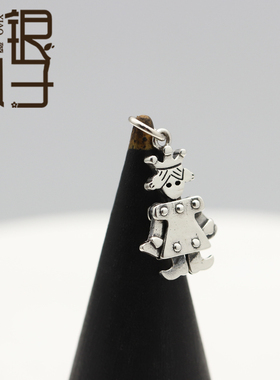 S925纯银卡通机器人小人偶挂坠