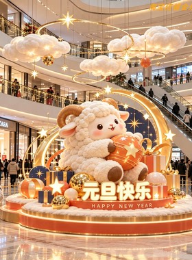 新年羊年毛绒小羊橱窗落地摆件