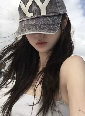 韩系  宣仪超越同款 水洗做旧大logo棒球帽鸭舌帽棒球帽 东大门