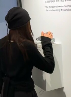smoothmood韩国26款无缝羊毛堆堆帽一体帽侧面系带针织帽子宽松女