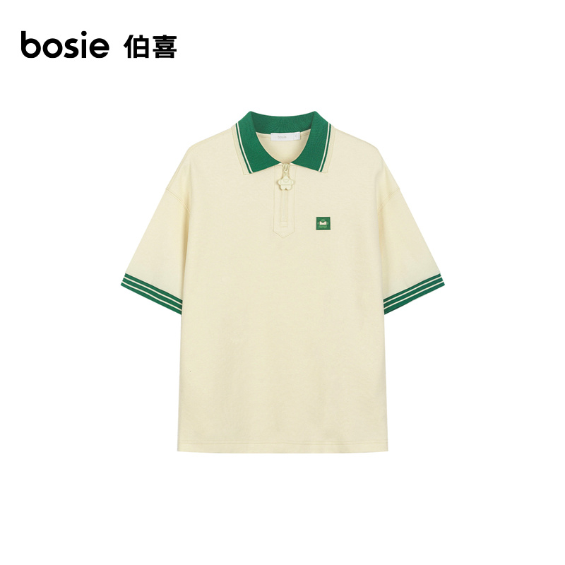 【小花人系列】bosie2024年夏季新款短袖Polo衫男情侣宽松翻领T恤-图3