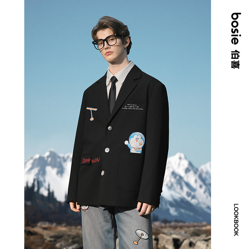 【哆啦A梦】bosie伯喜2025年秋季新款趣味印花西服男情侣宽松外套,淘宝优惠券,粉丝福利购,淘宝优惠卷
