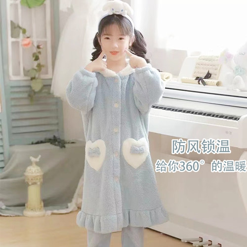 春秋季珊瑚绒睡袍2025年新款玉桂狗睡衣女加绒加厚可外穿家居服 - 图2