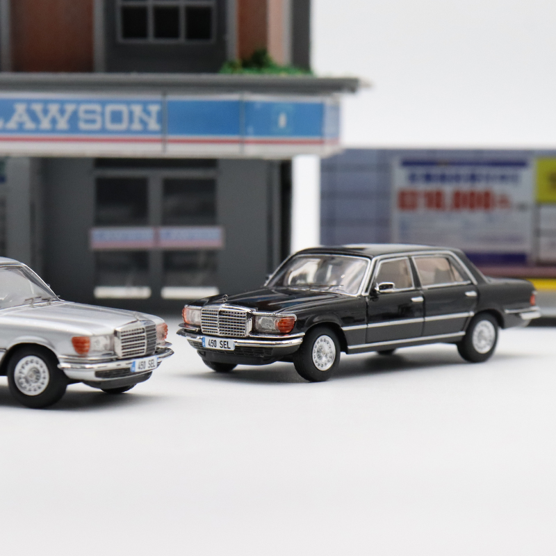 高档奔驰450SEL W116 Maxwell及物 1:64 奔驰S级五代仿真合金汽车