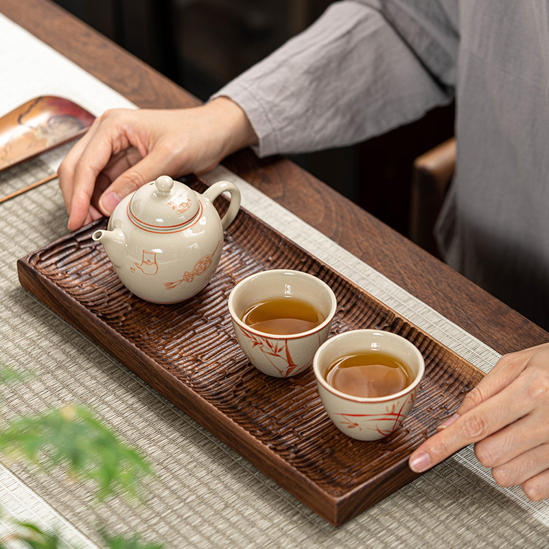 草木祠 北美黑胡桃木整板干泡盘小茶盘日式茶托盘简约家用茶托台