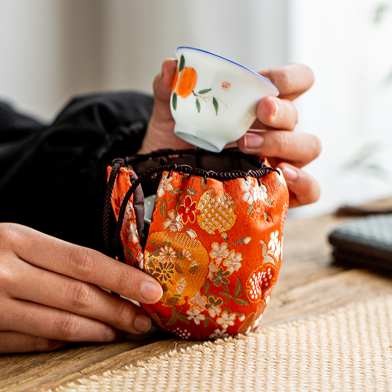 草木祠 茶杯收纳袋锦绣便携旅行茶具包复古文艺防摔布袋加厚 - 图1