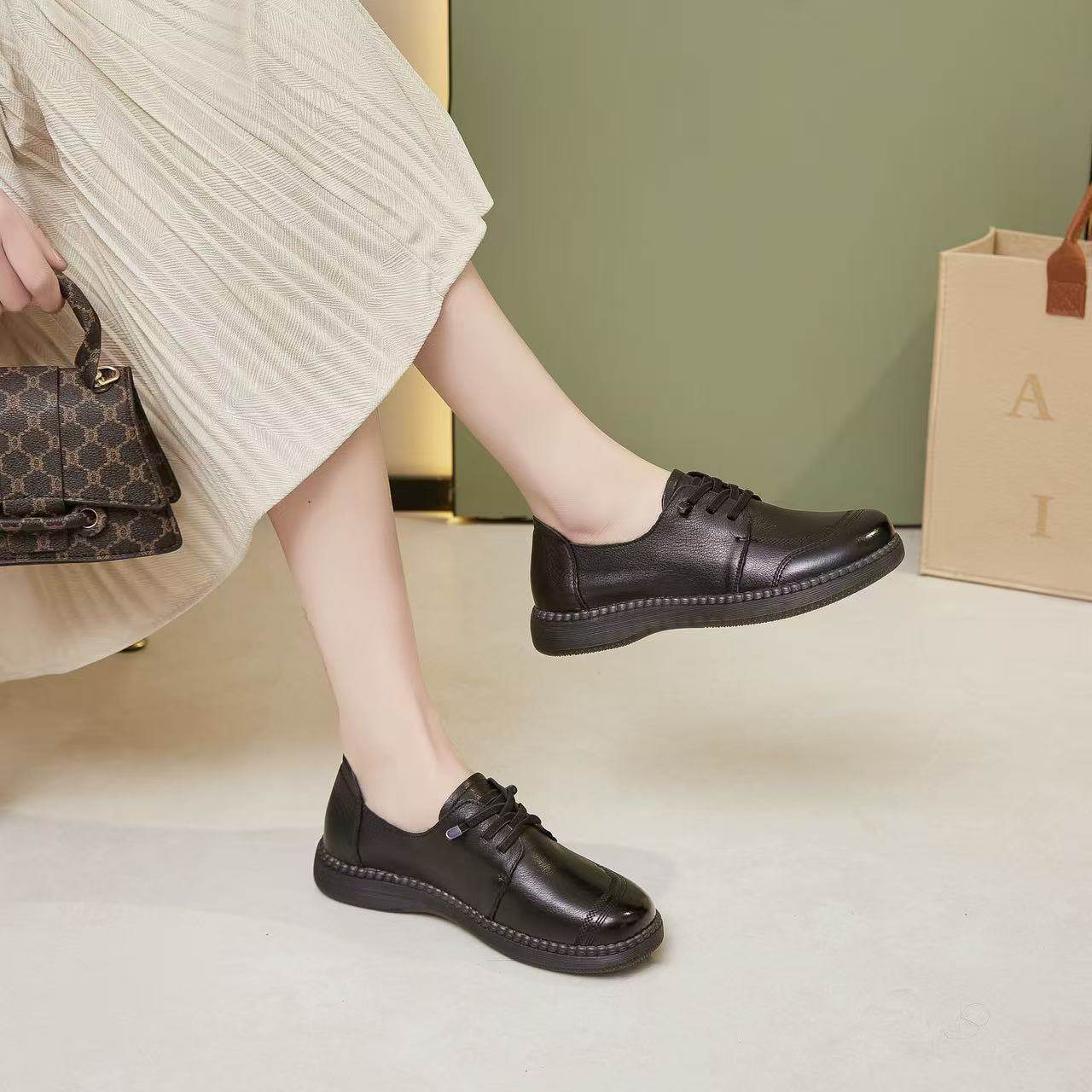 2026春季新款真牛皮百搭平底乐福鞋女一脚蹬鞋子休闲妈妈鞋小皮鞋,淘宝优惠券,粉丝福利购,淘宝优惠卷