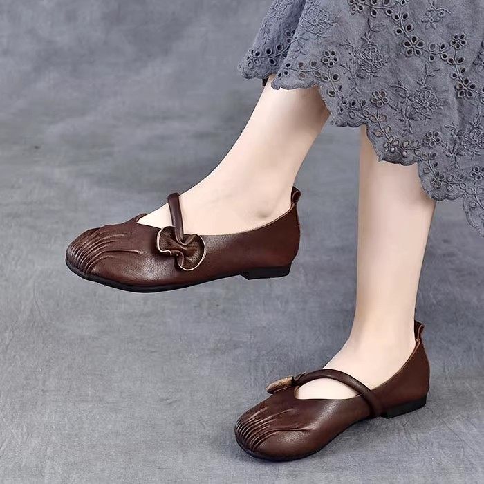 头层牛皮春夏新款平跟软底浅口单鞋女玛丽珍鞋复古真皮休闲妈妈鞋,淘宝优惠券,粉丝福利购,淘宝优惠卷