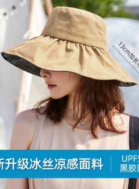姐姐们的大爱黑胶防晒夏uv渔夫帽