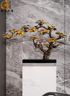 中式金属桌面摆件定制酒店会所艺术雕塑铁艺迎客松装饰假山摆设品