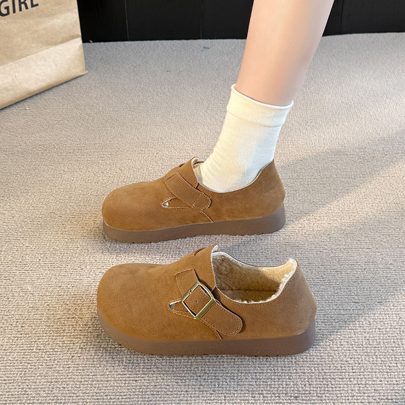 大码女鞋41到43胖脚宽肥复古百搭勃肯鞋女加绒保暖平底一脚蹬棉鞋,淘宝优惠券,粉丝福利购,淘宝优惠卷