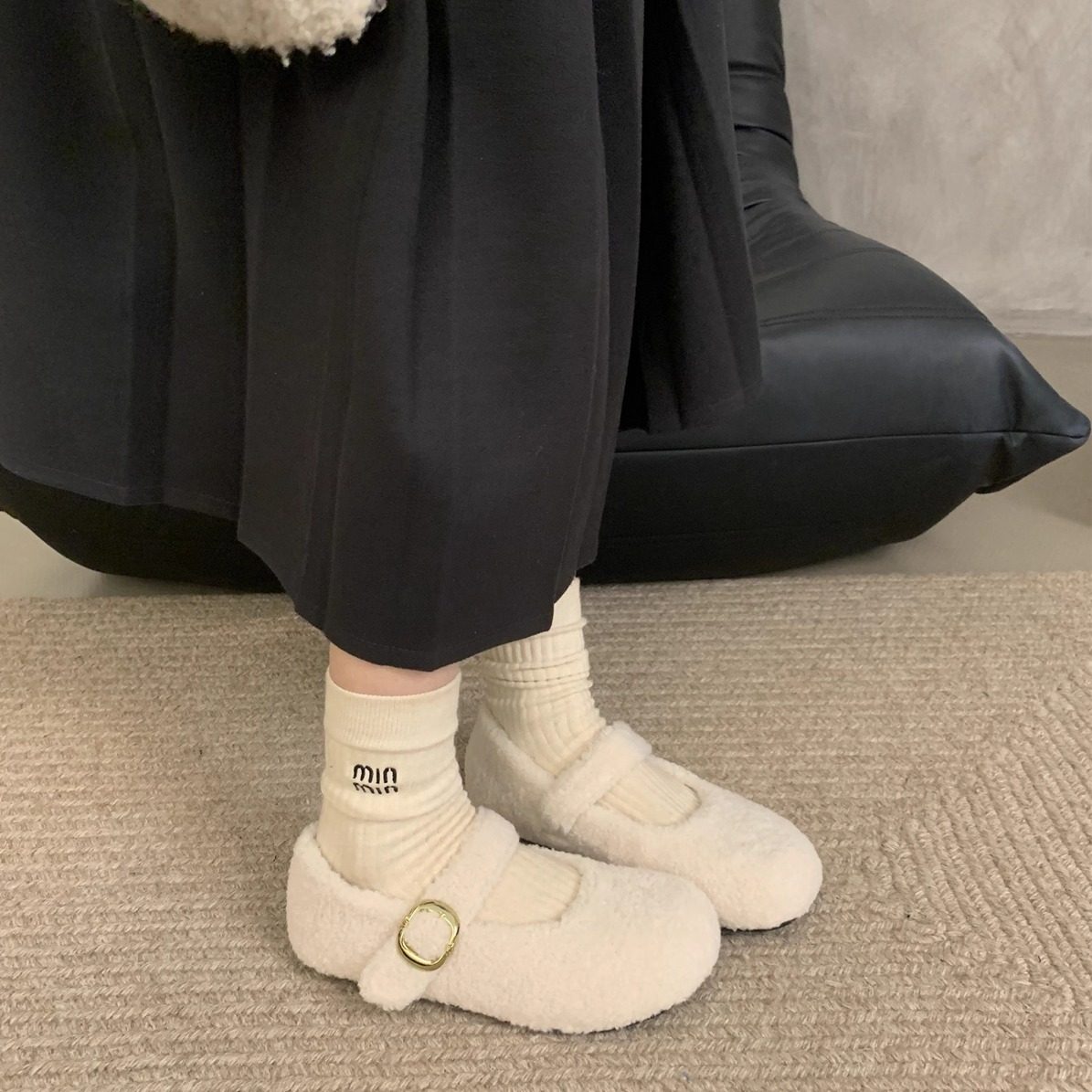 大码女鞋41到43胖脚宽肥厚底加绒毛毛鞋女百搭仙女风玛丽珍豆豆鞋,淘宝优惠券,粉丝福利购,淘宝优惠卷