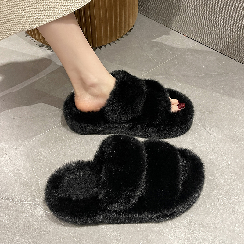 大码女鞋41一43仙女风毛毛拖鞋女外穿2025秋冬新款厚底防滑一字拖 - 图2