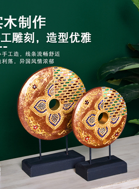 实木圆轮摆件泰国招财礼品