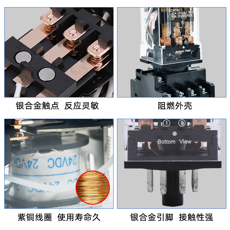 。正泰小型中间电磁继电器JQX-10F/2Z交流3Z直流24V220V圆8脚11脚