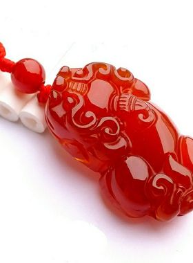 【买一赠六】天然正品红玛瑙貔貅本命年生肖属相男女项链吊坠饰品