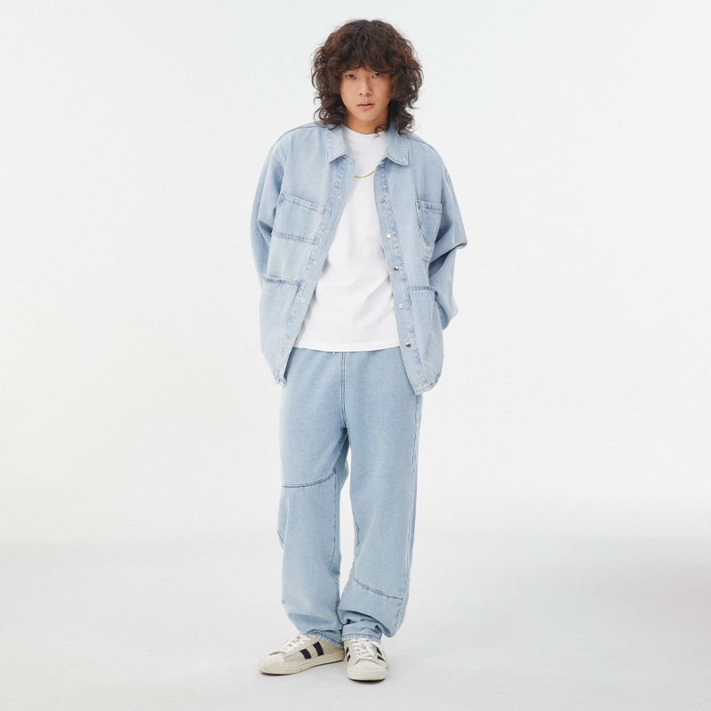 APOGE3阿保机 秋冬斜角水洗直筒牛仔裤男女宽松潮牌百搭阔腿长裤 - 图2