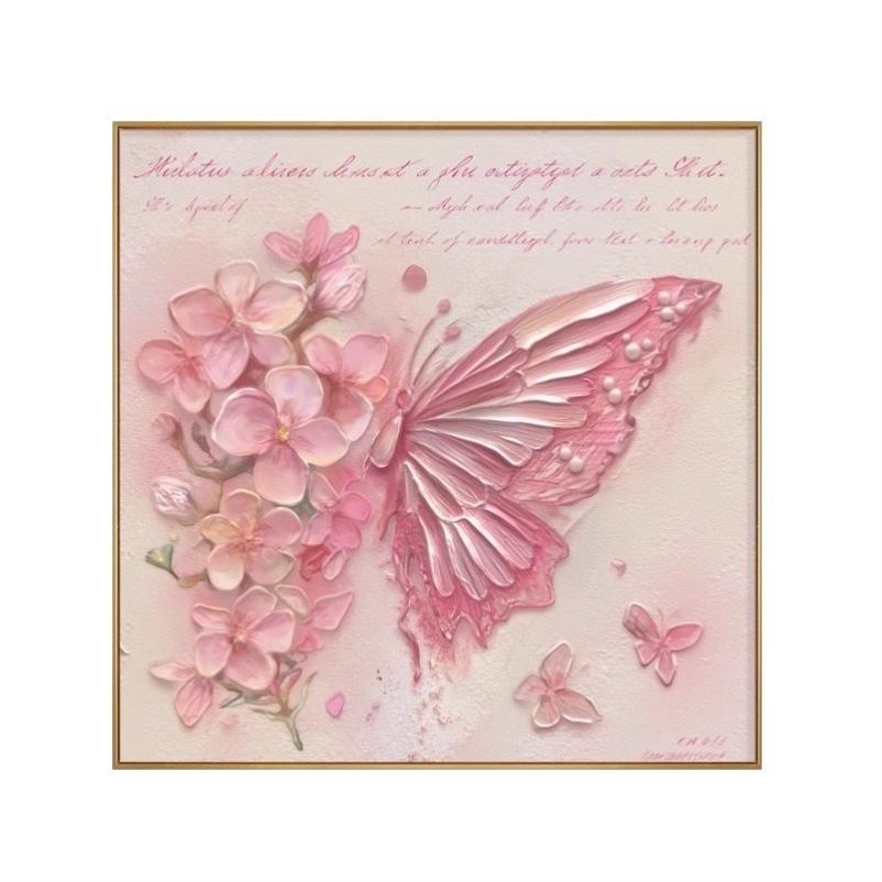 ins奶油风粉色蝴蝶花卉清新治愈挂画餐厅客厅玄关装饰画斗柜摆画 - 图3