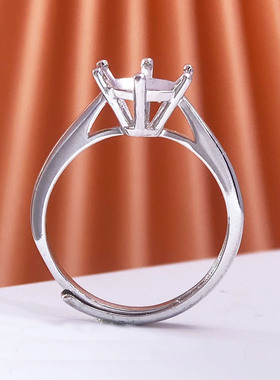 周家六爪莫桑钻戒指空托S925纯银戒托活口50分-5克拉日韩时尚小众