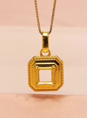 简约精工正方吊坠空托S925纯银镶嵌配件空托定制K金方5 方6 方8mm