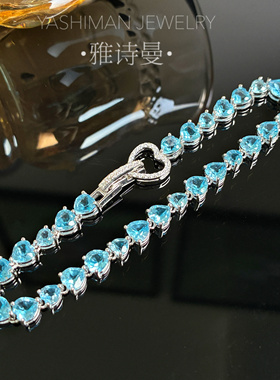 新品天然托帕石手链S925纯银镶嵌宝石手饰轻奢小众高级感女礼物