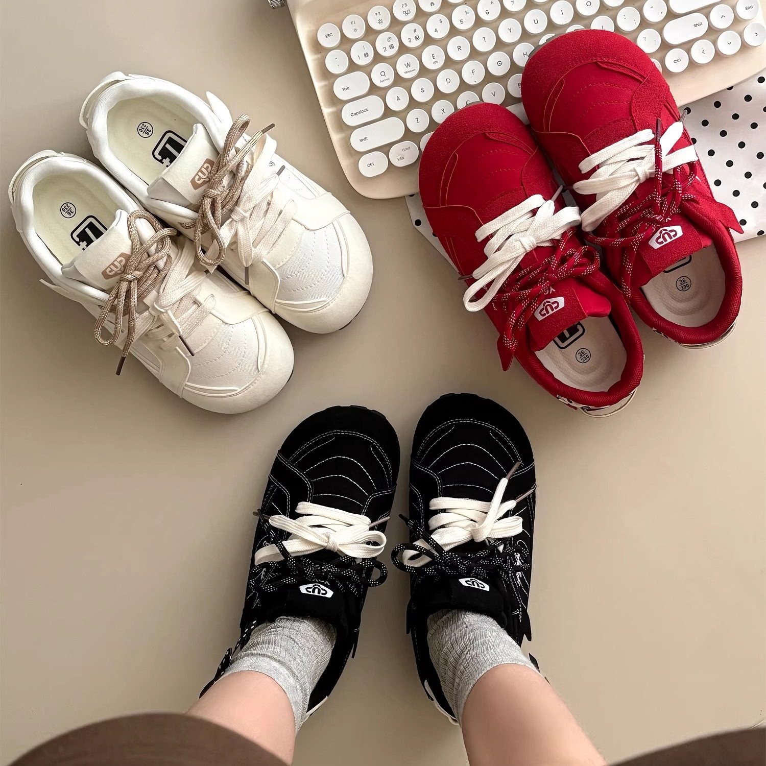 荔枝公园黑色德训鞋子女2025新款软底百搭板鞋复古鞋子透气休闲鞋,淘宝优惠券,粉丝福利购,淘宝优惠卷