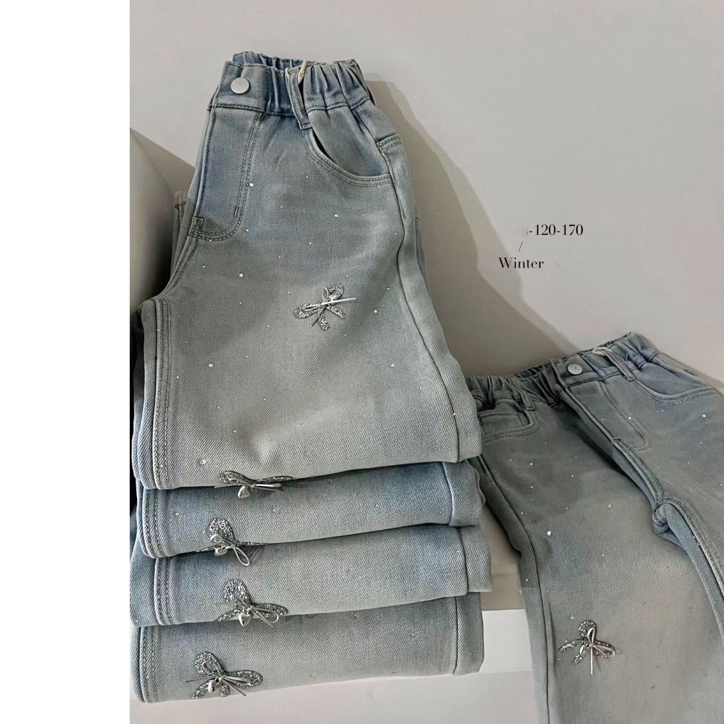 美妞之城 女童直筒牛仔裤加厚一体绒中大童裤子2025冬 闪闪新年款,淘宝优惠券,粉丝福利购,淘宝优惠卷