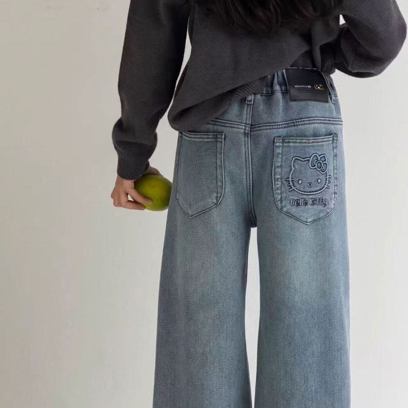 女童加绒牛仔直筒裤中大童裤子2025冬季新款童装 口袋细节好看的,淘宝优惠券,粉丝福利购,淘宝优惠卷