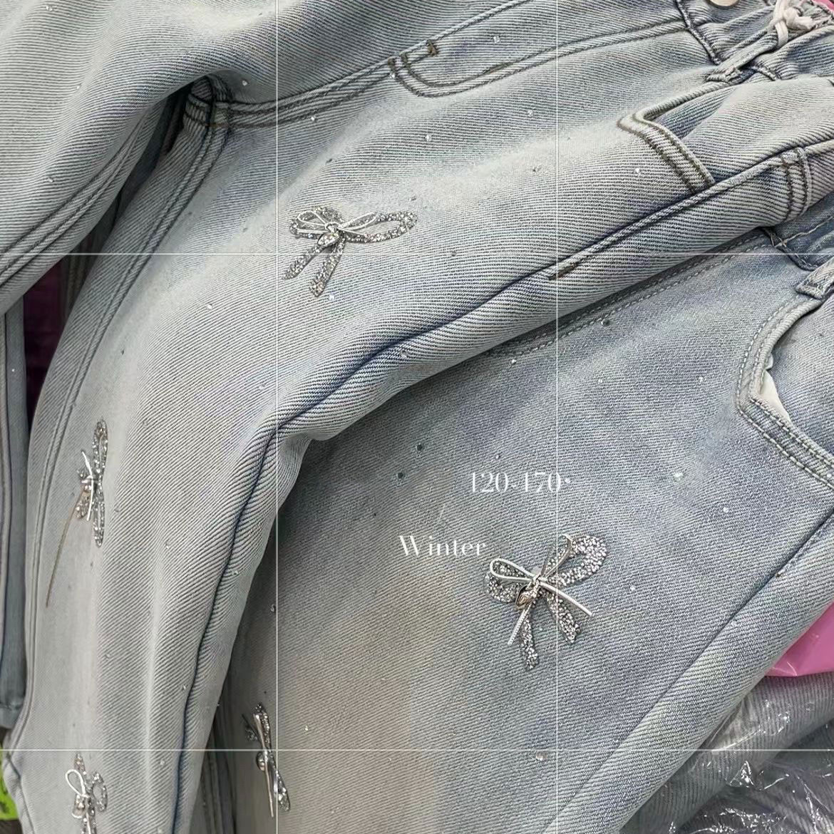 美妞之城 女童直筒牛仔裤加厚一体绒中大童裤子2025冬 闪闪新年款,淘宝优惠券,粉丝福利购,淘宝优惠卷