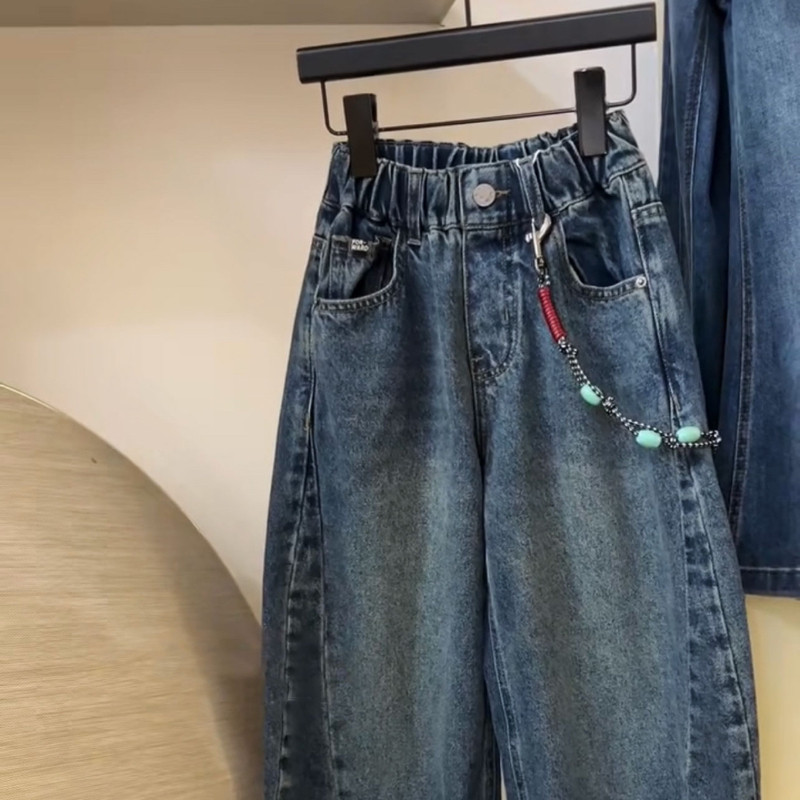 美妞之城儿童洋气复古文艺中大童弯刀牛仔裤2025秋季新款童装裤子