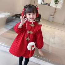 Girls dress red little girl Chinese style windy Chinese New Years clothes for New Years clothes female babys winter clothing Qipao Dress National Tide