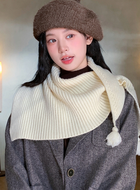 蓝色针织披肩外搭女2026新款秋冬韩系高级氛围感保暖百搭斗篷围巾