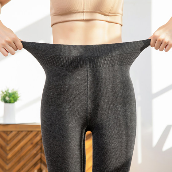 加长针织竖条纹灰色打底裤女外穿秋冬季薄绒加绒加厚高个子连裤袜