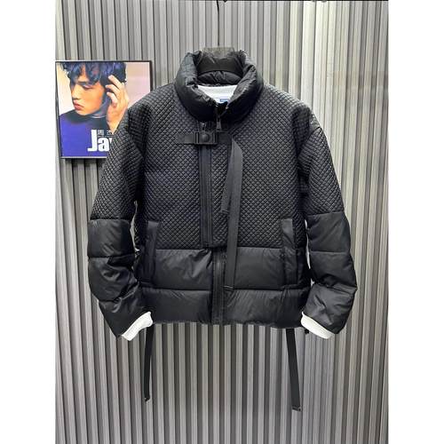 BellerLee 冬季欧洲站拼接设计羽绒服简约立领外套白鸭绒刺绣潮 - 图0