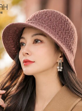 布塔简约渔夫帽女秋冬毛线帽百搭显瘦100%纯羊毛针织帽优雅盆帽子