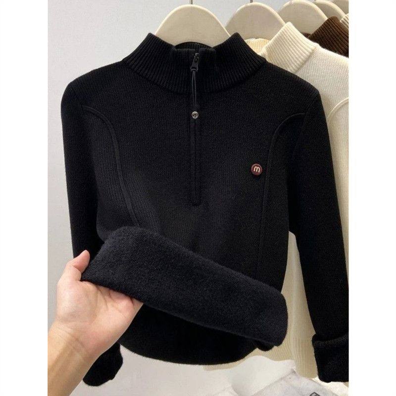 立领半拉链针织衫毛衣女加绒春季秋冬大码内搭半高领正肩打底衫,淘宝优惠券,粉丝福利购,淘宝优惠卷